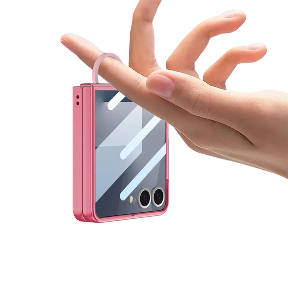 GKK For Samsung Galaxy Z Flip7 5G Magnetic Case Ring Holder Kickstand PC Phone Cover with Tempered Glass Film - Green - 4
