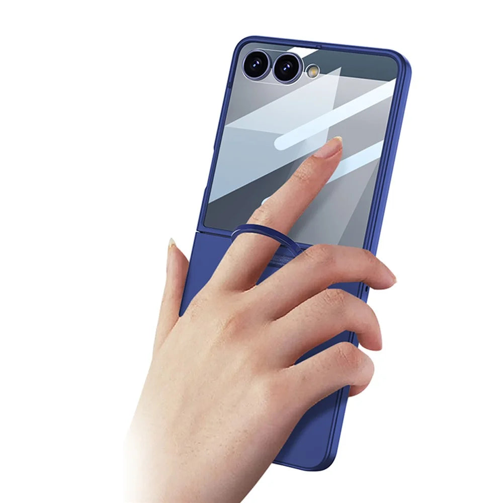 GKK For Samsung Galaxy Z Flip7 5G Magnetic Case Ring Holder Kickstand PC Phone Cover with Tempered Glass Film - Green - 5