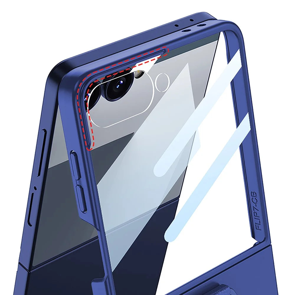 GKK For Samsung Galaxy Z Flip7 5G Magnetic Case Ring Holder Kickstand PC Phone Cover with Tempered Glass Film - Green - 6
