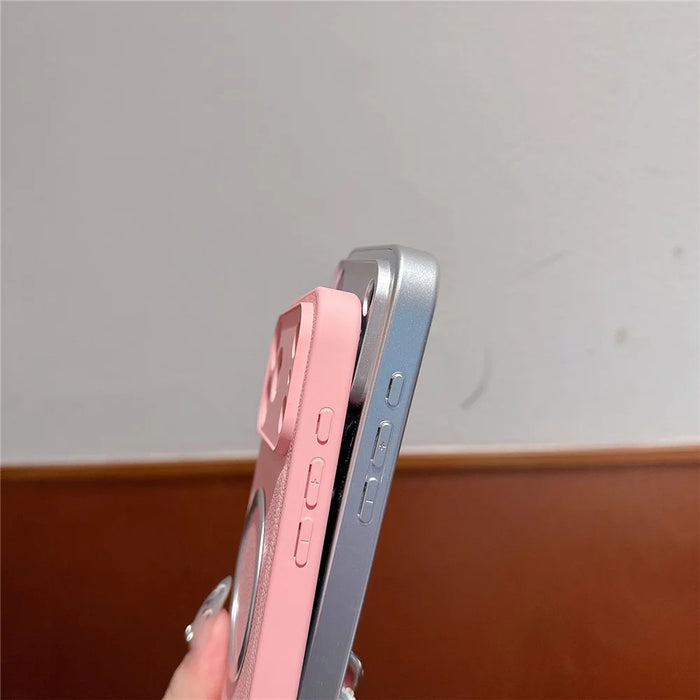 For iPhone 17 Pro Case PU Leather + PC + TPU Precise Cutout Phone Cover Compatible with MagSafe - Pink - 4