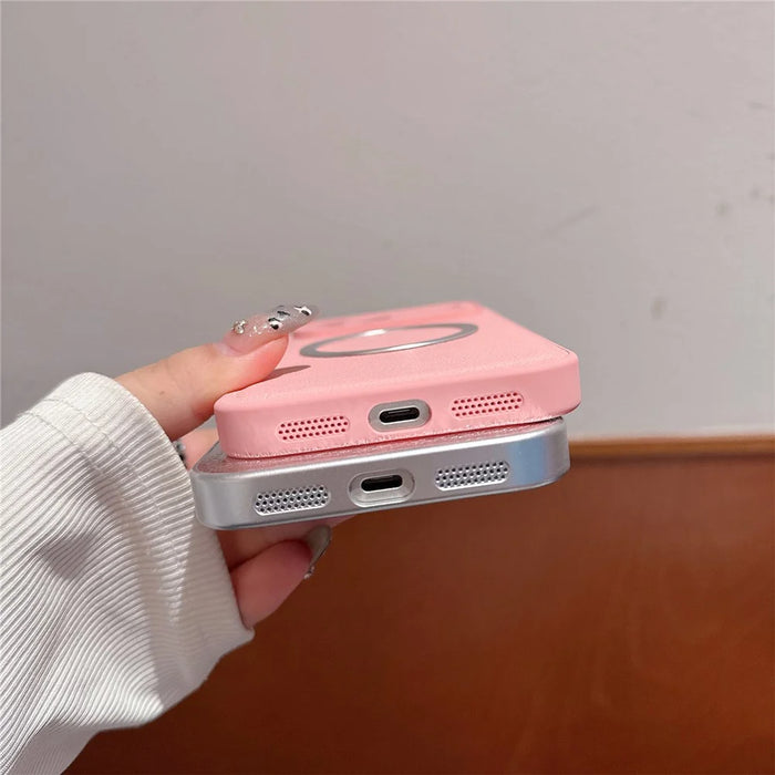 For iPhone 17 Pro Case PU Leather + PC + TPU Precise Cutout Phone Cover Compatible with MagSafe - Pink - 5