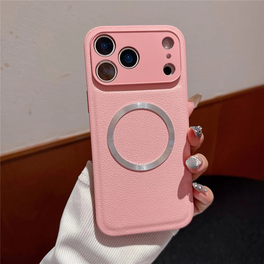 For iPhone 17 Pro Max Case PU Leather + PC + TPU Precise Cutout Phone Cover Compatible with MagSafe - Pink - 2