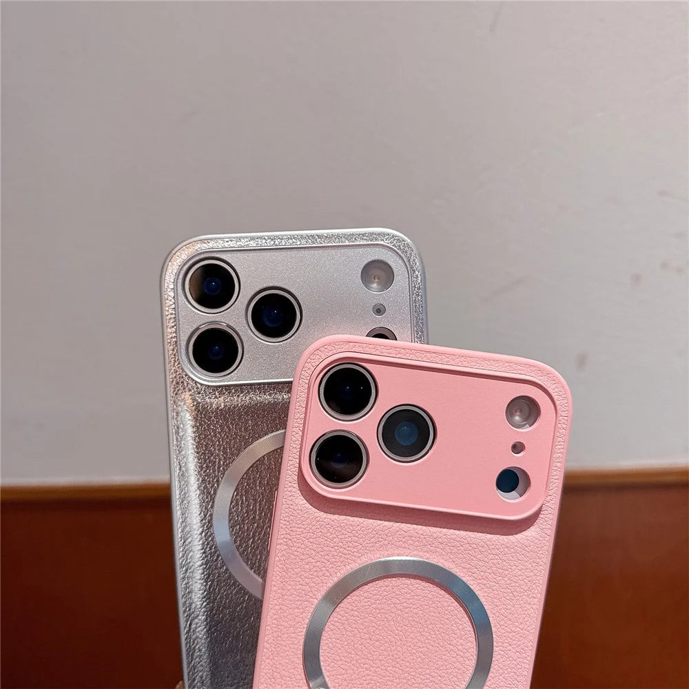 For iPhone 17 Pro Max Case PU Leather + PC + TPU Precise Cutout Phone Cover Compatible with MagSafe - Pink - 3