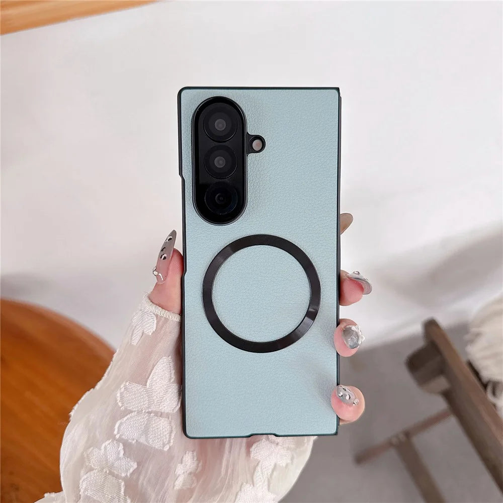 For Samsung Galaxy Z Fold7 5G Magnetic Case PU Leather Coated PC Phone Cover - Blue - 2