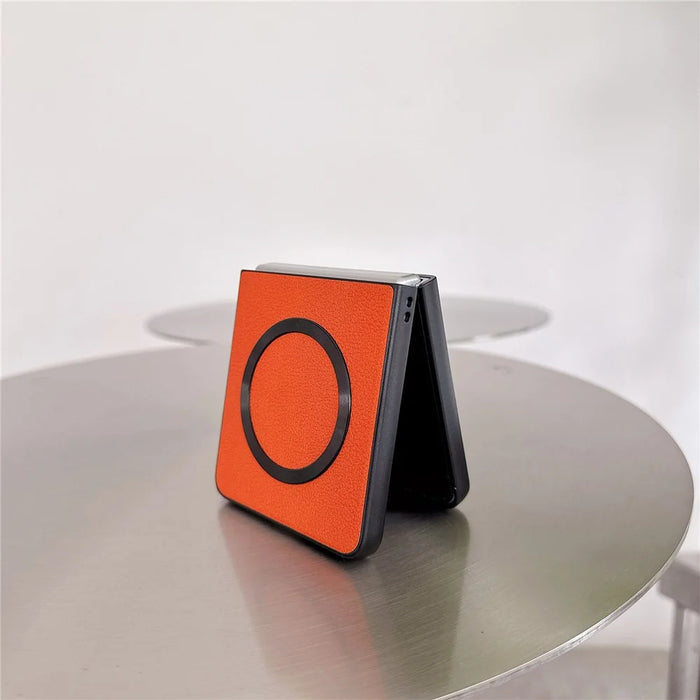For Samsung Galaxy Z Flip7 5G Magnetic Case PU Leather Coated PC Phone Cover - Orange - 4