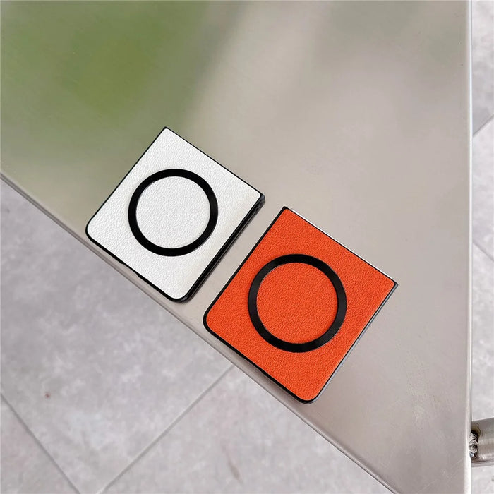 For Samsung Galaxy Z Flip7 5G Magnetic Case PU Leather Coated PC Phone Cover - Orange - 5