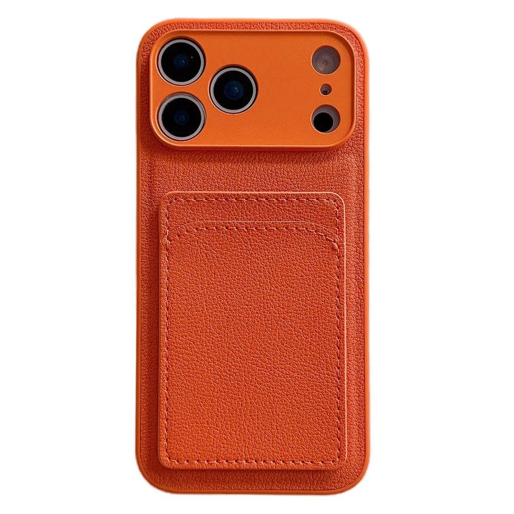 For iPhone 17 Pro Max Case PU Leather TPU Card Holder Phone Cover - Orange U-shaped Card Holder - 1