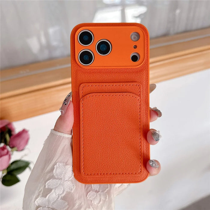 For iPhone 17 Pro Max Case PU Leather TPU Card Holder Phone Cover - Orange U-shaped Card Holder - 2