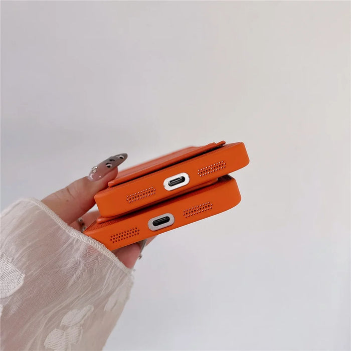 For iPhone 17 Pro Max Case PU Leather TPU Card Holder Phone Cover - Orange U-shaped Card Holder - 7