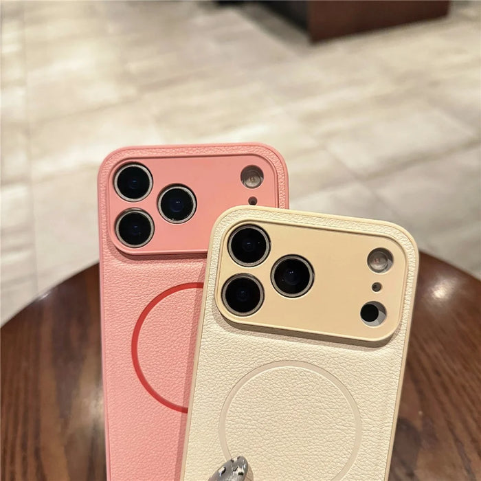 For iPhone 17 Pro Case Leather Coated TPU Phone Cover Compatible with MagSafe - Yellow - 3