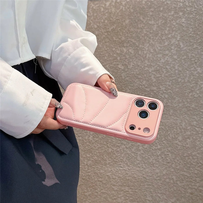 For iPhone 17 Pro Case Down Coat Design PU Leather Coated TPU Phone Back Cover - Khaki - 3