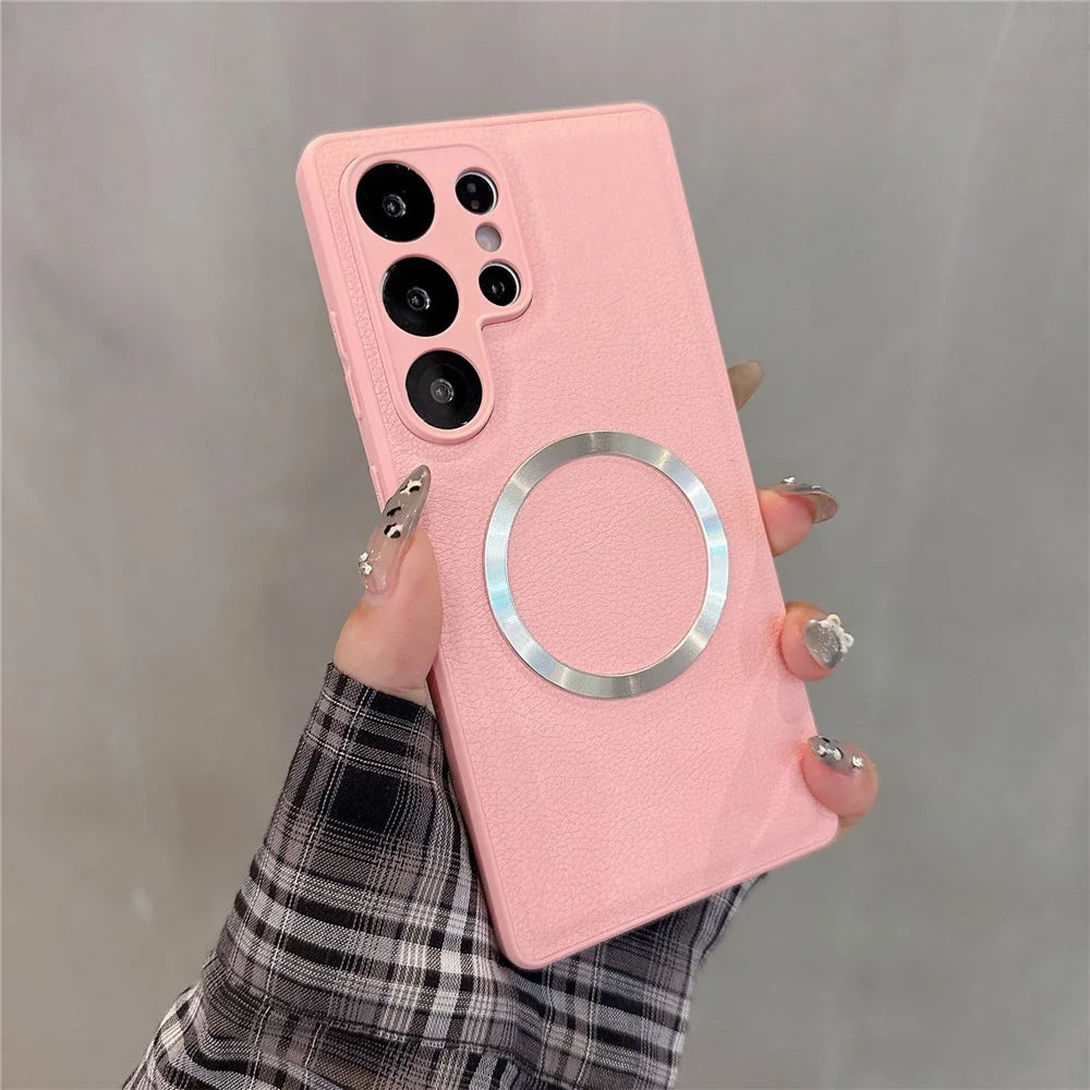 For Samsung Galaxy S25 Ultra Case PU Leather + PC + TPU Precise Cutout Phone Cover Magnetic Case - Pink - 2