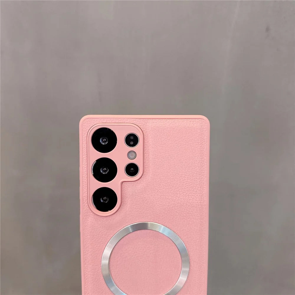 For Samsung Galaxy S25 Ultra Case PU Leather + PC + TPU Precise Cutout Phone Cover Magnetic Case - Pink - 3