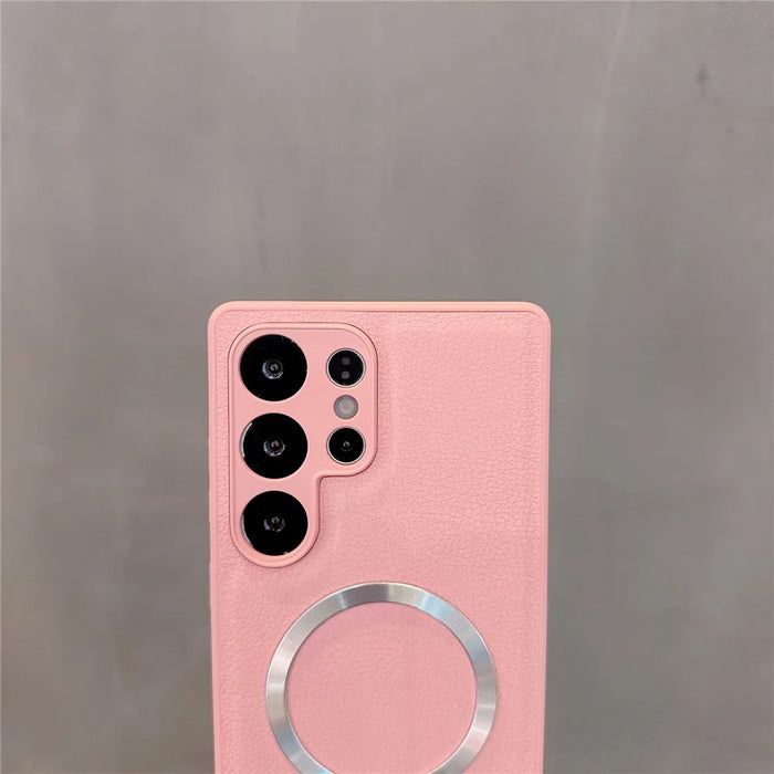 For Samsung Galaxy S24 Ultra Case PU Leather + PC + TPU Precise Cutout Phone Cover Magnetic Case - Pink - 3