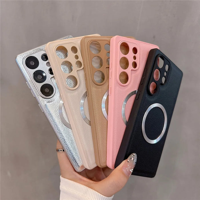 For Samsung Galaxy S24 Ultra Case PU Leather + PC + TPU Precise Cutout Phone Cover Magnetic Case - Pink - 6