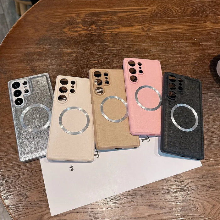 For Samsung Galaxy S24 Ultra Case PU Leather + PC + TPU Precise Cutout Phone Cover Magnetic Case - Pink - 7