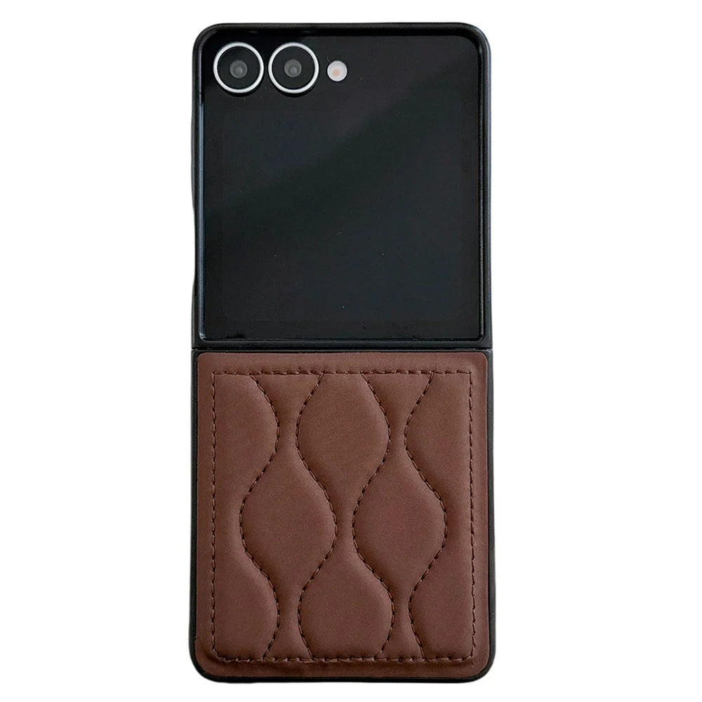 For Samsung Galaxy Z Flip7 5G Folding Phone Case Ripple Pattern Leather Coated PC Cover - Dark Brown - 1