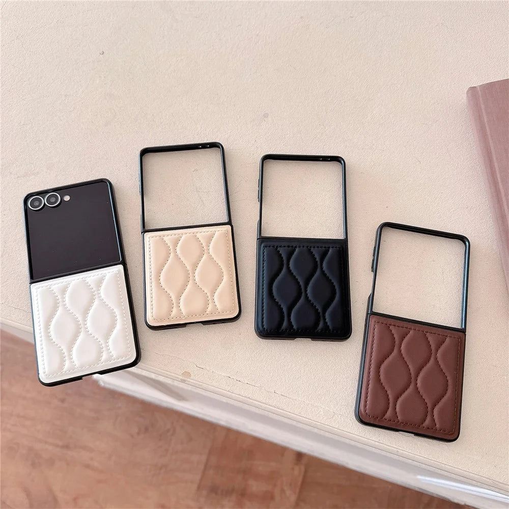 For Samsung Galaxy Z Flip7 5G Folding Phone Case Ripple Pattern Leather Coated PC Cover - Dark Brown - 7