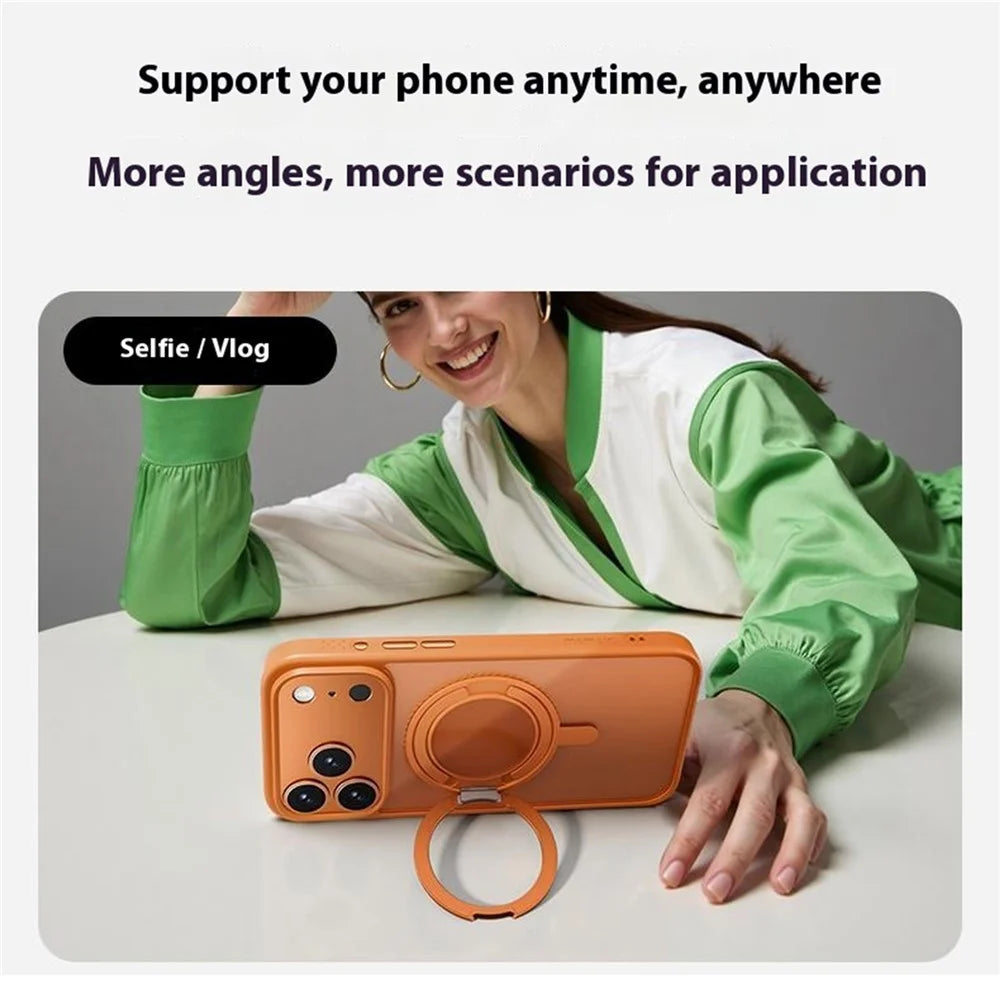 MOMAX MRAP25 For iPhone 17 Pro Magnetic Case Matte TPU + PC Kickstand Phone Cover - Orange - 5