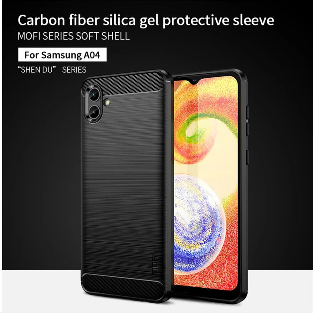 MOFI JK TPU Series-1 for Samsung Galaxy A04 4G (164.4 x 76.3 x 9.1 mm) Brushed Phone Cover Carbon Fiber Texture Anti-scratch Flexible TPU Protective Case - Black - 2