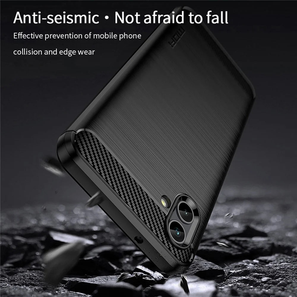 MOFI JK TPU Series-1 for Samsung Galaxy A04 4G (164.4 x 76.3 x 9.1 mm) Brushed Phone Cover Carbon Fiber Texture Anti-scratch Flexible TPU Protective Case - Black - 5