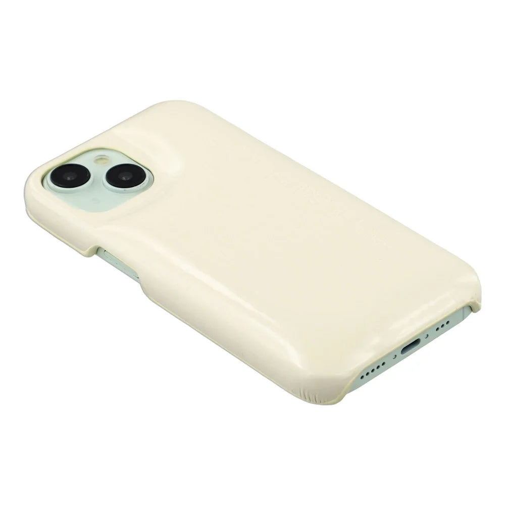 For iPhone 14 Case Puffy PC Shockproof Phone Cover Large Camera Cutout - Beige - 5