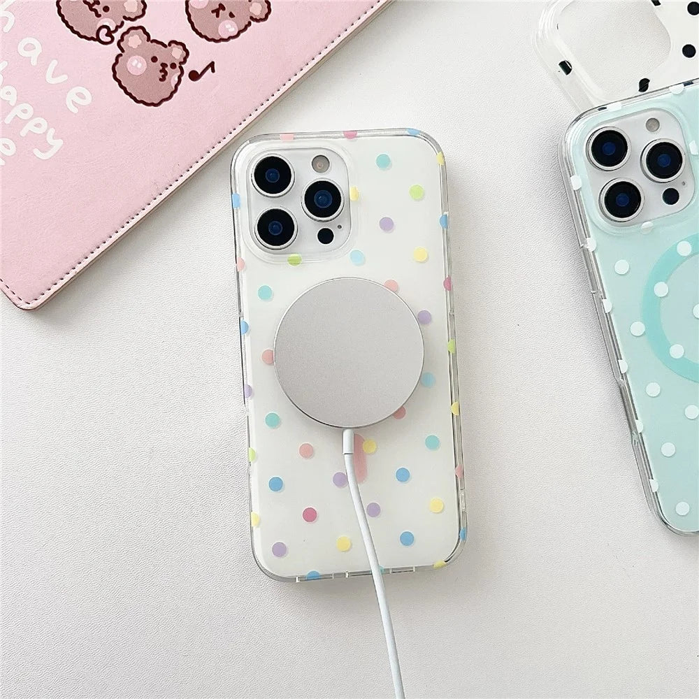 For iPhone 16 Pro Case Polka Dot Pattern TPU + PC Phone Cover Compatible with MagSafe - Multi-color - 3