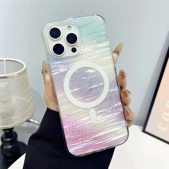 For iPhone 16 Pro Max Case Shimmering Starry Stripe Pattern TPU + PC Phone Cover Compatible with MagSafe - Multi-color - 1