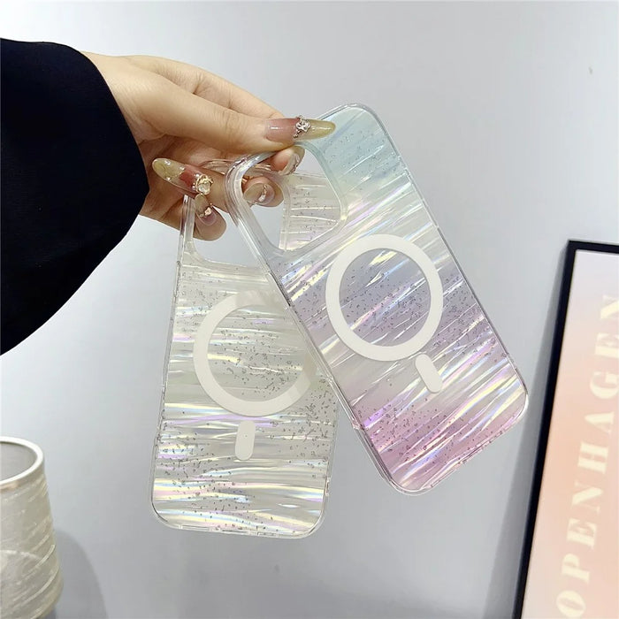 For iPhone 16 Pro Max Case Shimmering Starry Stripe Pattern TPU + PC Phone Cover Compatible with MagSafe - Multi-color - 2