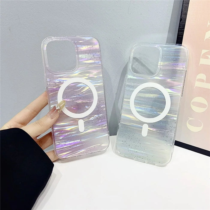 For iPhone 16 Pro Max Case Shimmering Starry Stripe Pattern TPU + PC Phone Cover Compatible with MagSafe - Multi-color - 3