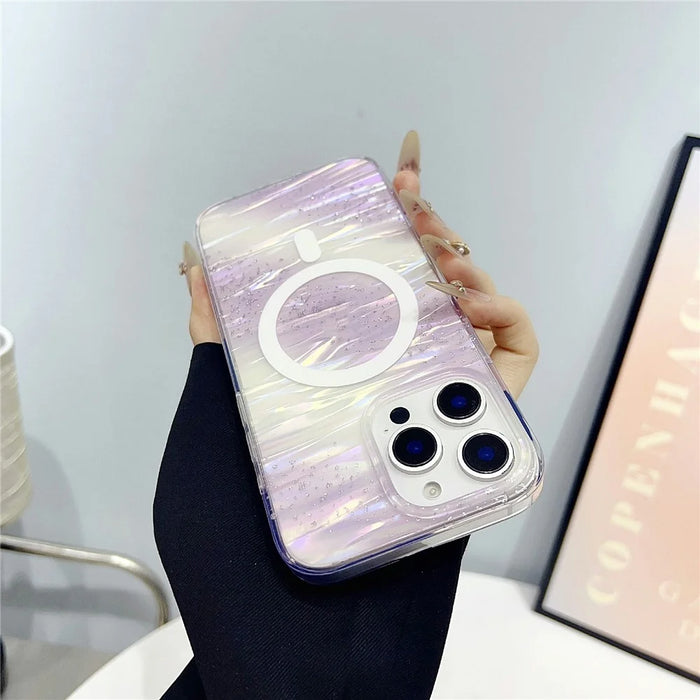 For iPhone 16 Pro Max Case Shimmering Starry Stripe Pattern TPU + PC Phone Cover Compatible with MagSafe - Multi-color - 4