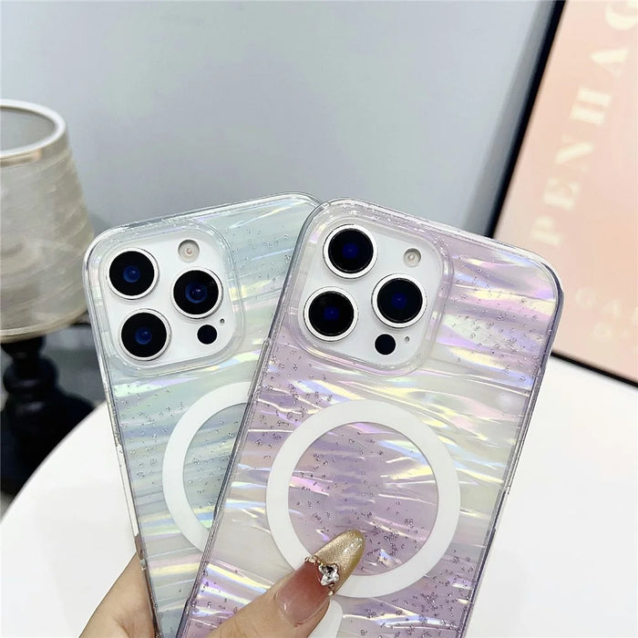 For iPhone 16 Pro Max Case Shimmering Starry Stripe Pattern TPU + PC Phone Cover Compatible with MagSafe - Multi-color - 5