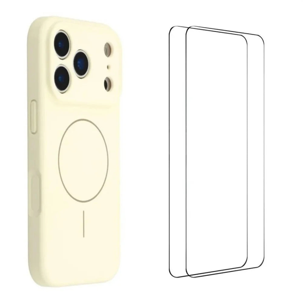 WANLONFENG XQ1 Series For iPhone 17 Pro Case Compatible with MagSafe TPU Liquid Silicone Precise Cutout Phone Cover with 2 Screen Films - White - 1