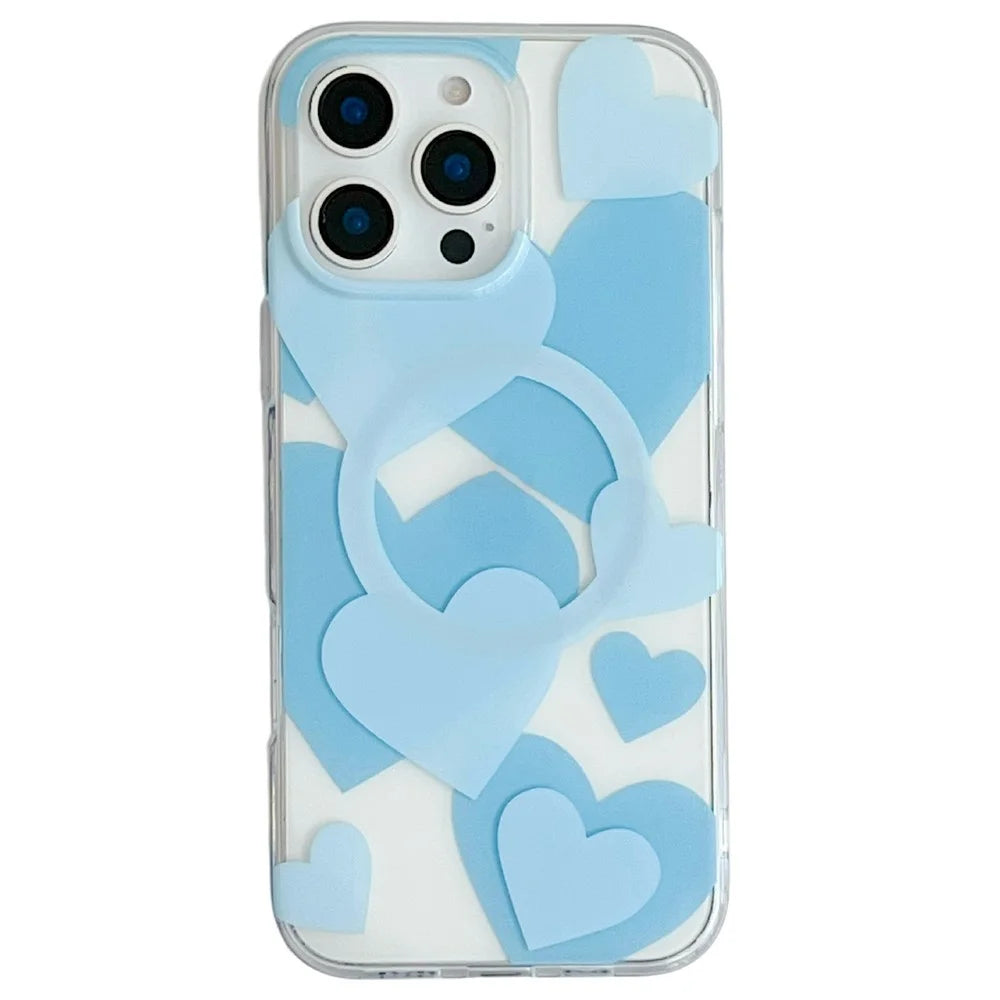 For iPhone 16 Pro Case Heart Pattern TPU + PC Protective Phone Cover Compatible with MagSafe - Blue - 1