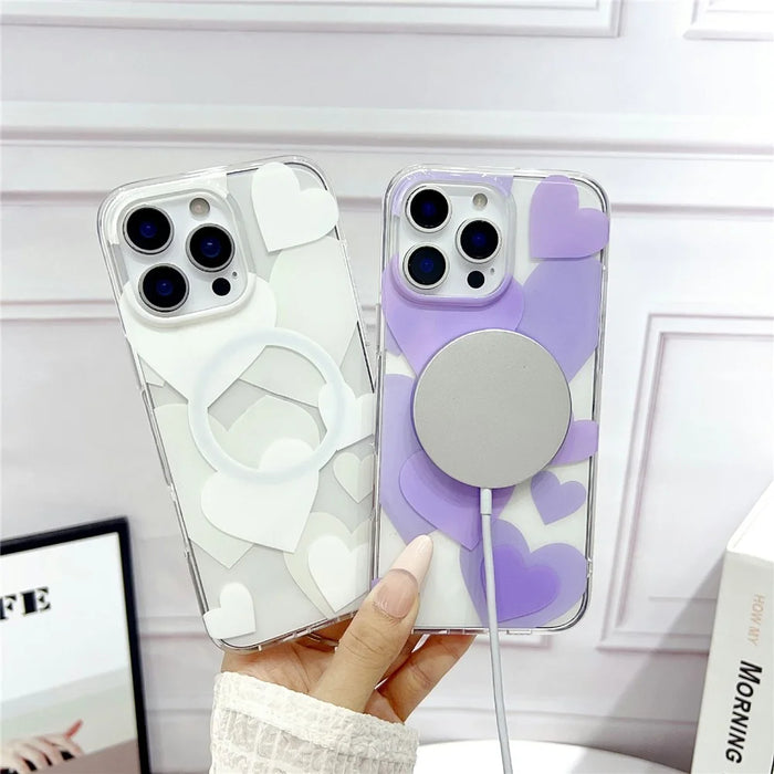 For iPhone 16 Pro Case Heart Pattern TPU + PC Protective Phone Cover Compatible with MagSafe - Blue - 3