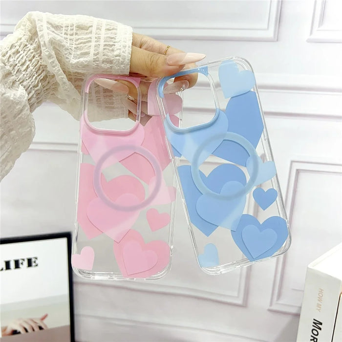 For iPhone 16 Pro Case Heart Pattern TPU + PC Protective Phone Cover Compatible with MagSafe - Blue - 4