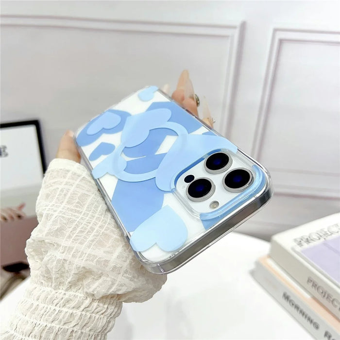 For iPhone 16 Pro Case Heart Pattern TPU + PC Protective Phone Cover Compatible with MagSafe - Blue - 7
