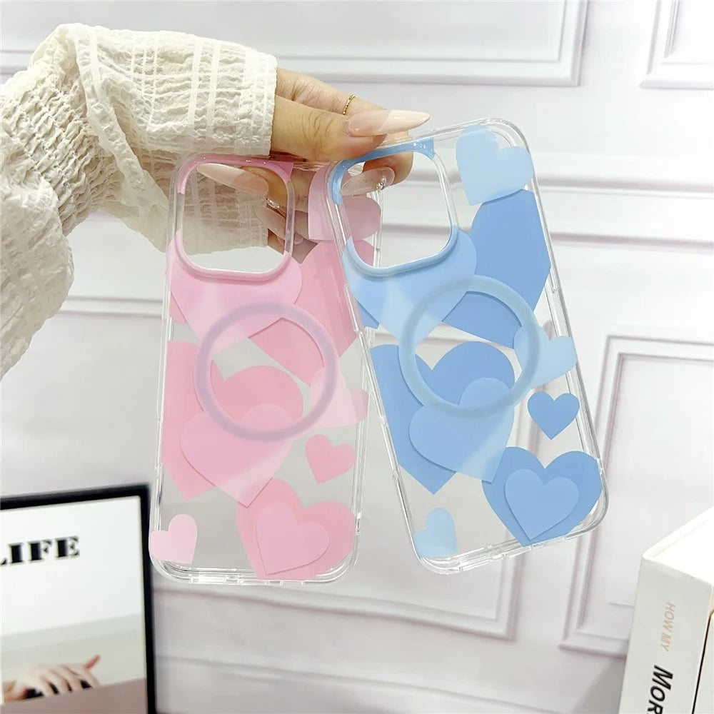 For iPhone 16 Pro Max Case Heart Pattern TPU + PC Protective Phone Cover Compatible with MagSafe - Blue - 4