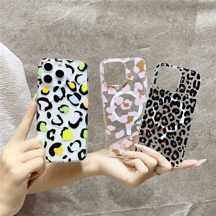 For iPhone 16 Pro Magnetic Case Hollow Leopard Print Design TPU PC Phone Back Cover - Style 1 - 3