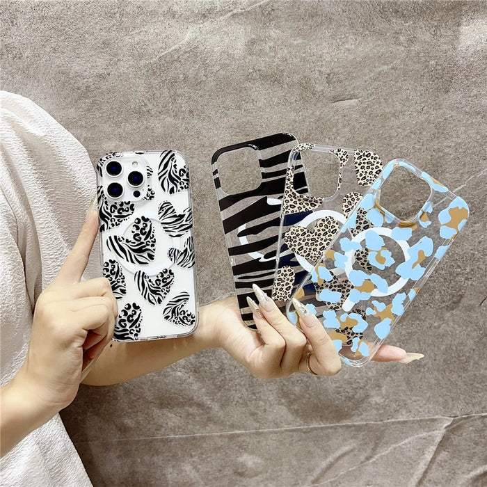 For iPhone 16 Pro Magnetic Case Hollow Leopard Print Design TPU PC Phone Back Cover - Style 1 - 4