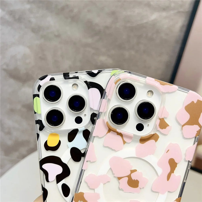 For iPhone 16 Pro Magnetic Case Hollow Leopard Print Design TPU PC Phone Back Cover - Style 1 - 5