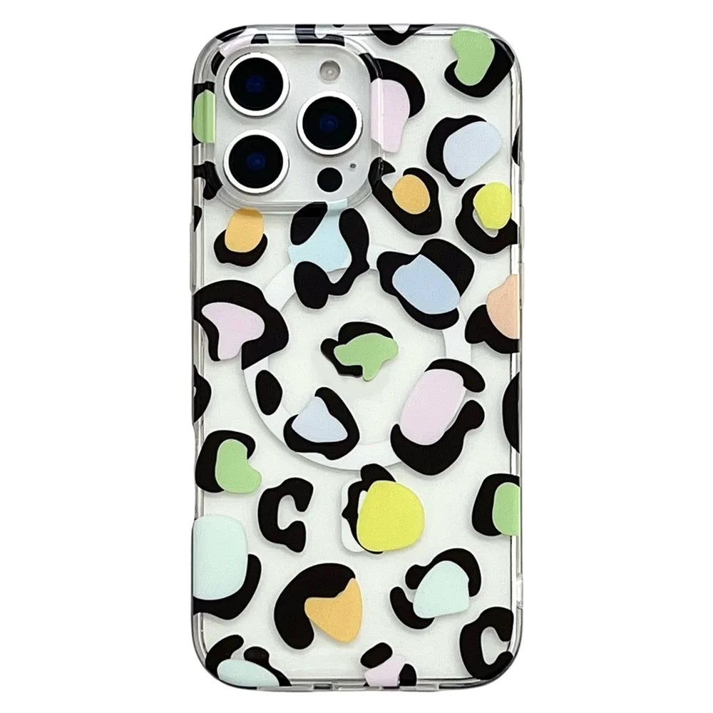 For iPhone 16 Pro Max Magnetic Case Hollow Leopard Print Design TPU PC Phone Back Cover - Style 1 - 1