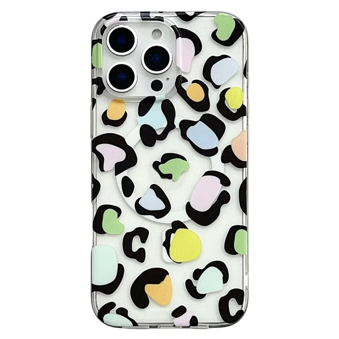 For iPhone 16 Pro Max Magnetic Case Hollow Leopard Print Design TPU PC Phone Back Cover - Style 1 - 1