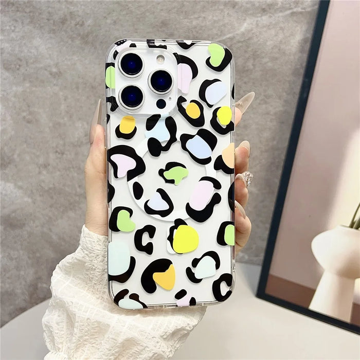 For iPhone 16 Pro Max Magnetic Case Hollow Leopard Print Design TPU PC Phone Back Cover - Style 1 - 2