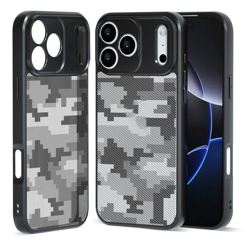 IBMRS For iPhone 17 Pro Case Soft TPU Frame Hard PC Back Anti-Fall Phone Cover - Grid Camouflage - 1