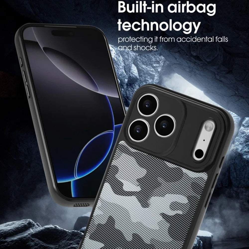 IBMRS For iPhone 17 Pro Case Soft TPU Frame Hard PC Back Anti-Fall Phone Cover - Grid Camouflage - 5