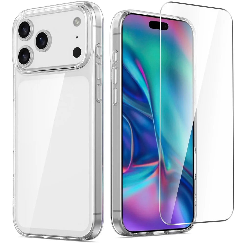 For iPhone 17 Pro Max Clear TPU Anti-Scratch Phone Case + 2.5D Arc Edge Screen Protector - 1
