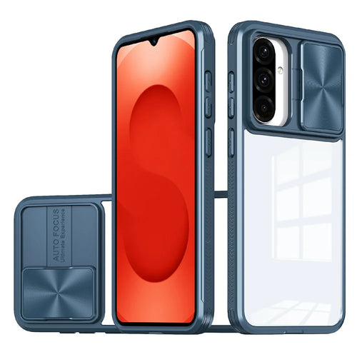 For Samsung Galaxy A26 5G Case TPU + PC Clear Phone Cover with CD-Veins Camera Lens Sliding Lid - Navy Blue - 1