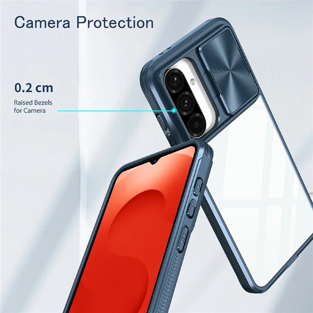 For Samsung Galaxy A26 5G Case TPU + PC Clear Phone Cover with CD-Veins Camera Lens Sliding Lid - Navy Blue - 5