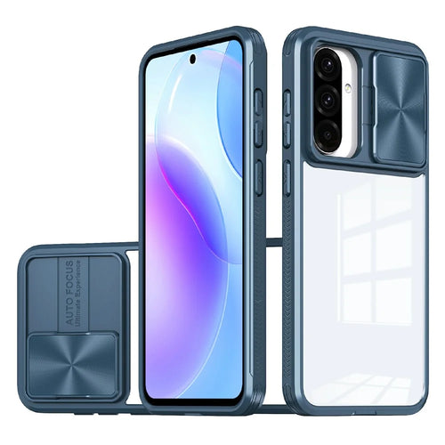 For Samsung Galaxy A36 5G Case TPU + PC Clear Phone Cover with CD-Veins Camera Lens Sliding Lid - Navy Blue - 1